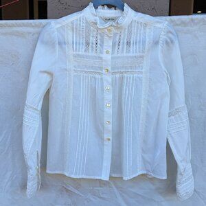 Simple RETRO White blouse with Lace Inserts / Size S